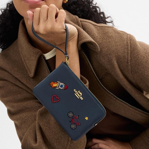 Coach Embroidered Corner Zip Wristlet (Space Theme)